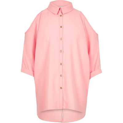 Girls pink cold shoulder shirt